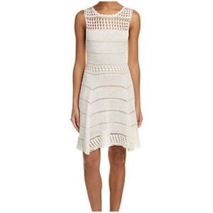 Alice + Olivia Noella Crochet Mini Dress Fit & Flare Ivory Size SX Sleeveless